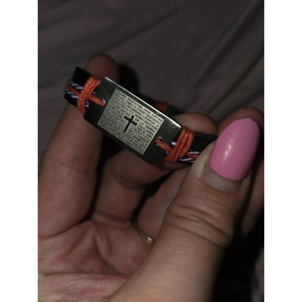 Adjustable Woven Cross Plate ID Bracelet - Picture 3 of 3